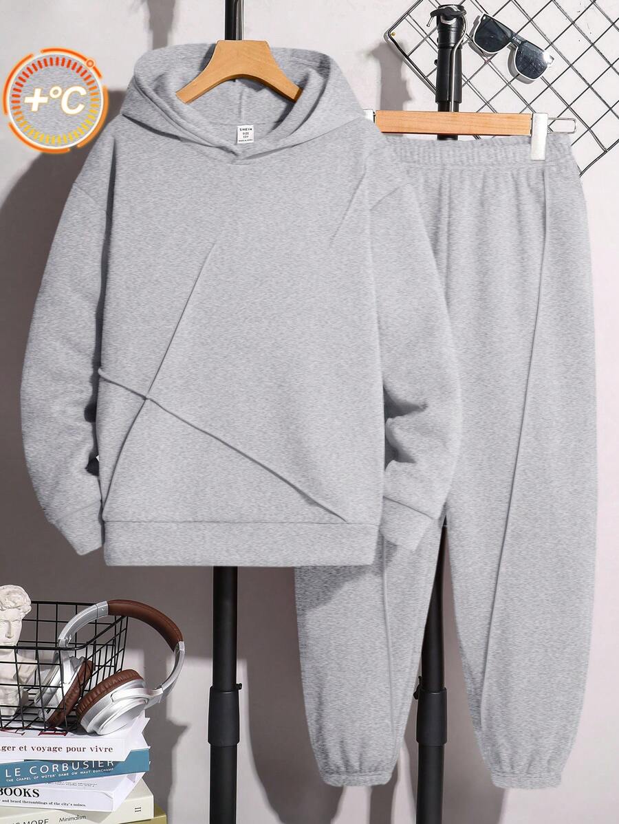 SHEIN Leap Crew 2pcs Tween Boy Hoodie And Sweatpants Set, Versatile All-Match, Suitable For Autumn/Winter - Grey - View 1