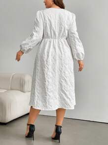 SHEIN Privé Plus Size Women's 3D Floral White Bowknot Contrast Tie A-Line Dress, Suitable For Dates And Weddings - White - View 2