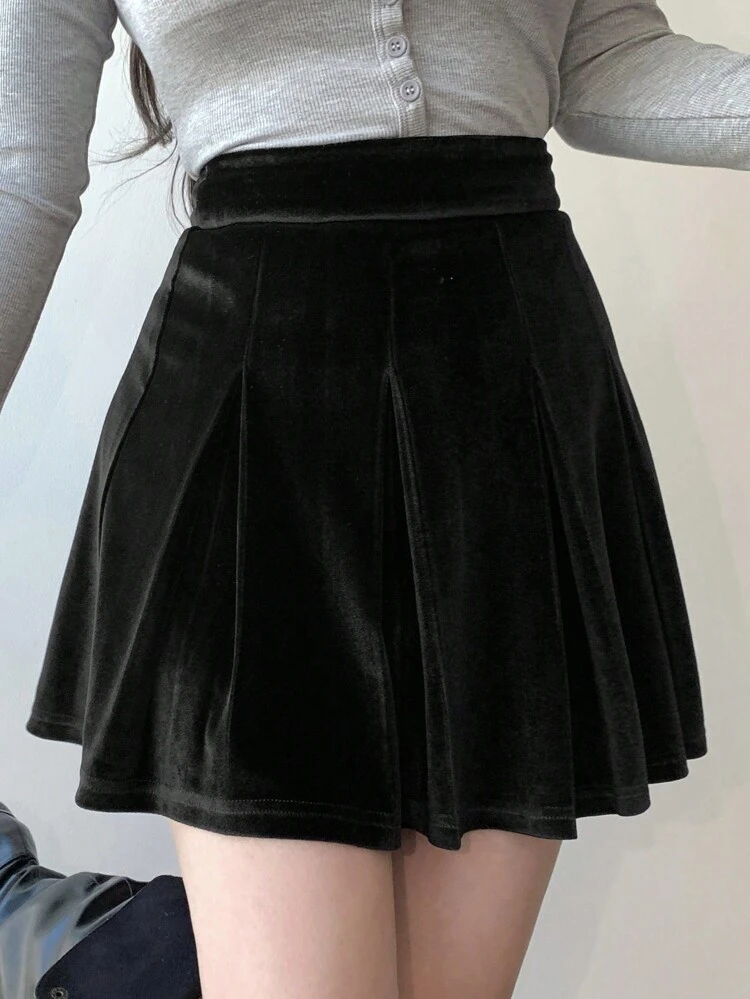 Women's Solid Color Pleated Simple A-Line Skirt, Casual Daily Wear Fall,Winter