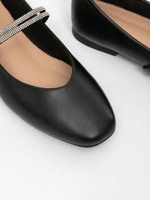 CUCCOO CHICEST Women's Black Cute Double Strap Rhinestone Flat Square Toe Flats Valentines - Black - View 8