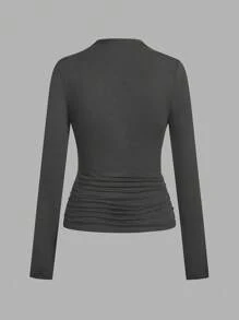 SHEIN Clasi Camiseta de manga larga de unicolor informal y versátil para mujer, ideal para otoño/invierno