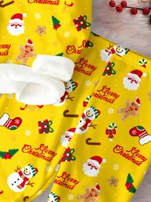 SHEIN 年轻男孩舒适休闲简约圣诞圣诞老人、雪人、长袜、姜饼人、圣诞快乐图案印花长袖圆领睡衣套装，适合秋冬季 - 彩色 - 查看 3