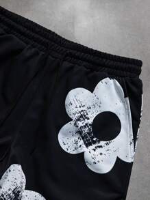 Manfinity Roghcode Men's Letter Graphic Detail Minimalist Hooded Top And Pants Set - Black - View 4