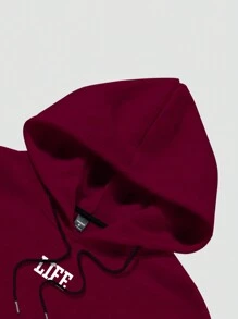 Manfinity Men's Letter Angel Print Drawstring Hooded Sweatshirt, Casual For Autumn/Winter - Red - View 3