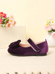 女童复古天鹅绒公主鞋,软底幼儿玛丽珍鞋,时尚红色,适合秋冬舞台表演 - 紫色 - 查看 5