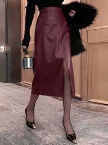 DAZY Women Straight Fitted PU Pencil Skirt, Minimalist And Fashionable For Casual Daily Wear Valentine Valentine's Day