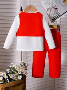 女婴红色背心，配长袖上衣和西裤 - 紅色 - 查看 2