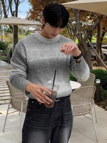 DAZY 男士渐变色圆领长袖休闲宽松针织毛衣，秋冬 - 淺灰色 - 查看 8