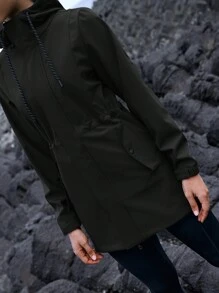 In My Nature 女士纯色长袖口袋休闲连帽户外夹克