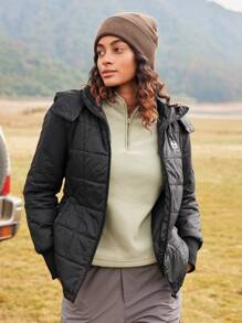 In My Nature 女士户外冬季连帽拉链夹克，简约时尚，日常休闲装 - 黑色 - 查看 7