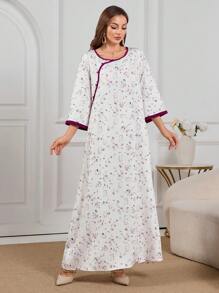 Al Najma 女士休闲撞色绑带 3/4 袖连衣裙 - 中紫紅色 - 查看 8