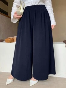 Dazy Plus Pantaloni a gamba ampia tinta unita per taglie forti, adatti per tutte le stagioni, abbigliamento autunnale, pantaloni da insegnante