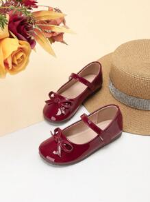 Girl's Cute Spring And Autumn Bow Decoration Princess Style Flat Shoes, Suitable For Children's Performances And Dancing Scenes - Burgundy - View 4