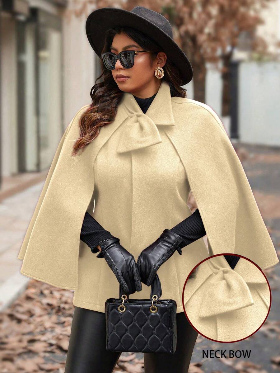 Celure 大码优雅纯色斗篷外套，秋冬