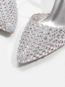 CUCCOO TILAWA Women's Pointed Toe Rhinestone Decor Ankle Strap Stilettos High Heels, Sexy Closed Toe Dress Party Wedding Formal Pumps Spring Shoes Spring Break Easter Prom Heels - Silver - View 5