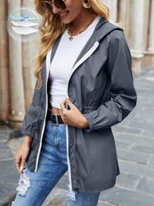 Mulvari Zip Up Drawstring Waist Hooded Jacket - Grey - View 1