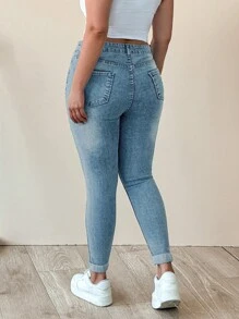 SHEIN Cottnline WOMEN PLUS SIZE SKINNY HIGH WAIST JEANS - Light Wash - View 2