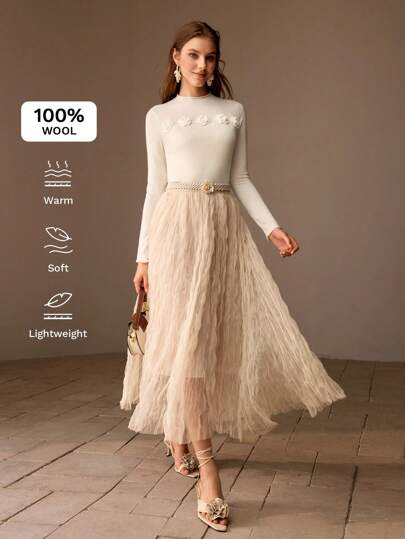 MOTF PREMIUM 100% PURE WOOL WOMEN STEREO FLOWER SWEATER