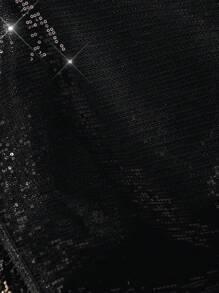 SHEIN BAE 加大码黑色亮片面料缝制亮片流苏迷你裙，适合约会、迷你、生日、紧身、紧身、亮片、珠子、流苏、下装、圣诞节、户外、约会、情人节、感恩节、优雅、时尚、夜晚、派对、性感、夜总会、返校节 - 黑色 - 查看 8