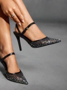 CUCCOO SZL 尖头高跟鞋镶满水钻，女性新年假期 - 黑色 - 查看 6