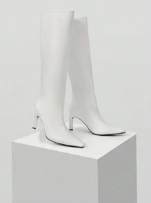 MOTF PREMIUM Botas altas de tacón alto blancas de estilo minimalista para uso versátil y de viaje, para mujeres en Año Nuevo y feriados