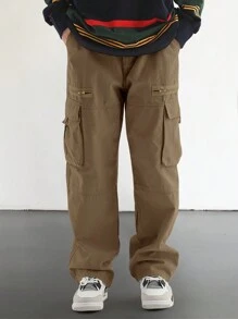 Manfinity Roghcode Men Flap Pocket Side Cargo Pants Loose Stylish - Camel - View 5