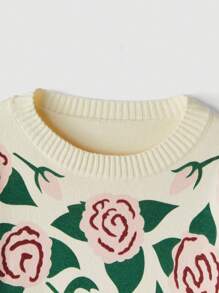 SHEIN MOD Women Floral Pattern Crew Neck Long Sleeve Casual Shirt, Minimalist Design For Daily Wear,Festival Sweater,Going Out Tops,Winter Women Clothes,Thermal,Warm Clothes,Elegant Vintage Sweater,New Year Women Clothes