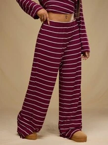 Forever 21 大码冬季宽松条纹休闲百搭舒适勃艮第针织阔腿新年圣诞裤（不含上衣）