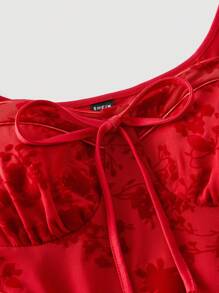 SHEIN MOD Women's Vintage Elegant Dress With Flared Sleeves, Chest Cup Splicing, Flared Hemline, Black Flocked Material