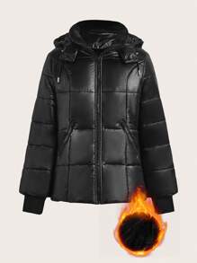 SHEIN Clasi Manteau court matelassé et chaud avec doublure thermique pour femmes, automne/hiver