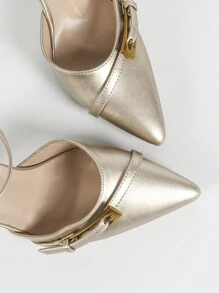 CUCCOO BIZCHIC Women's Champagne Color Classy Pointed Toe High Heel Slip-On Sandals, Sexy & Comfortable For Work