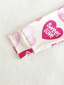 2 pezzi Set da lounge aderente a maniche lunghe con stampa a cuori all-over per ragazze pre-adolescenti