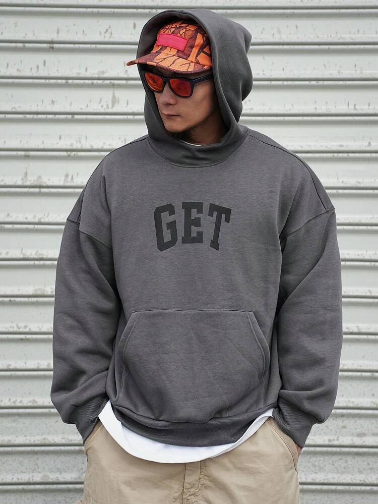 Men's Letter Print Pocket Long Sleeve Casual Pullover Hoodie,Fall Clothes
