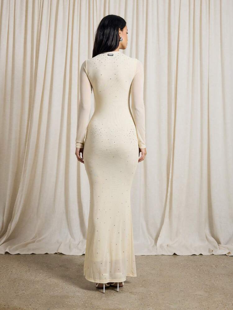 Hotfix Embellished Long Sleeve Maxi Dress