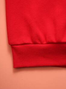 SHEIN Tween Girl Red Polo Neck Long Sleeve Sweatshirt With Simple Printed Pattern, Suitable For Chinese New Year & Christmas, Autumn/Winter - Red - View 7