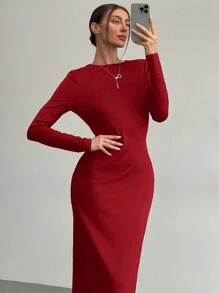 Aloruh Women's Autumn/Winter New Arrival Sexy Elegant Open Back Detail Party Tight-Fitting Dress - Red - View 7