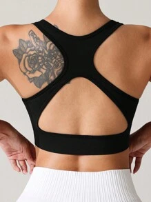 SHEIN Sport Studio Damen einfarbiger Sport-BH mit Ausschnittausschnitt und ärmellos