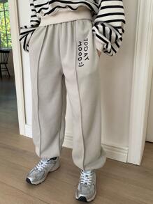DAZY Tween Girl 字母印花口袋简约运动裤，日常休闲装 - 米色 - 查看 8