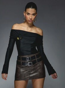 MISSGUIDED Metal Detail Off-Shoulder Long Sleeve Bardot Top