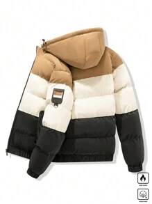 Manfinity Homme Men's Winter Casual Color Block Hooded Padded Coat - Multicolor - View 1