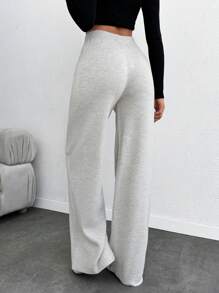 SHEIN Tall Solid High Waist Straight Leg Sweater Pants - Apricot - View 2