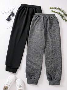 SHEIN Tween-Jungen Einfarbige Jogginghose mit lockerer Passform und Kordelzug in der Taille