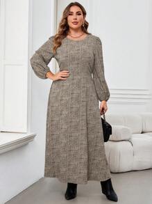 SHEIN Clasi Vestido de manga larga y cuello redondo de estilo minimalista para uso diario, talla grande