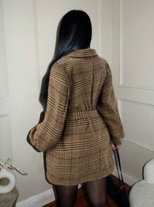SHEIN SXY Autumn/Winter Houndstooth Tie-Waist Jacket