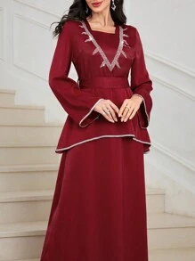 Modelyn Fashion Rhinestone Party Dress For Women Burgundy Maxi Women Outfit Long Evening Dresses - Burgundy - View 4