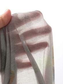 Dazy Plus All-Over Fruit Print Fitted Base Layer T-Shirt, Spring/Summer Sheer Long Sleeve Women Tops - Beige - View 3