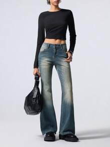 LYSMO Women's Front Button Pocket Casual Jeans, Everyday Wear - Blue - View 5