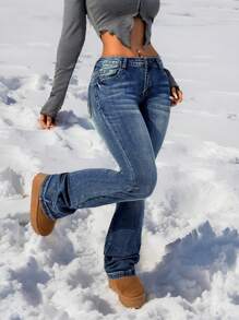 SHEIN PETITE Women's Sexy Skinny Stretch Low Waist Blue Jeans