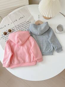 SHEIN LMoss Kids LMoss 2pcs/Set Baby Girl Cute Solid Color Hooded Sweatshirt Set,In Fall/Winter - Multicolor - View 2