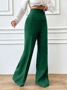 EURMUSE Women's Solid Color Elegant Office Wear Straight-Leg High-Waisted Toothpick Pants - Dark Green - View 4